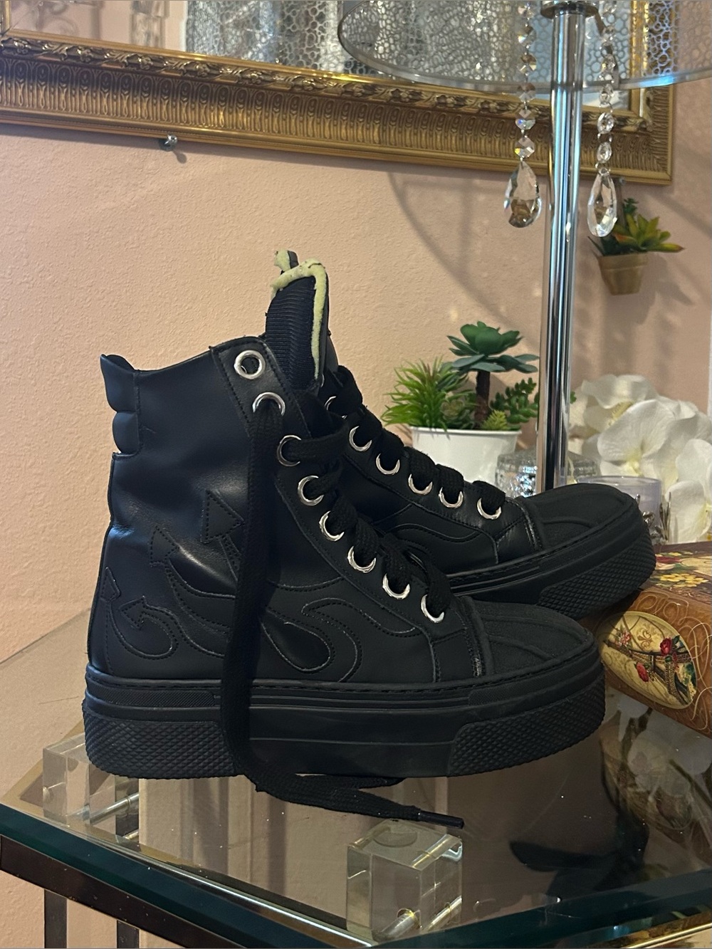 * Rare * ChristianZerotre CR03 Flame 300 D High-Top Sneakers in Black Leather 38